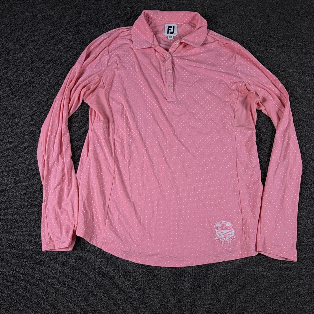FootJoy Polo Shirt Womens L 27548 Pink Polka Dot Long Sleeve Golf EUC